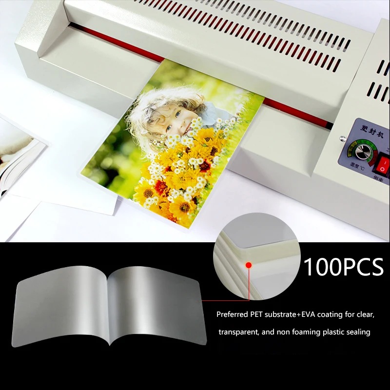 100PCS Thermal Laminating Film PET For Photo/Files/Card/Picture Lamination Pouch Laminator Hot Laminator Film