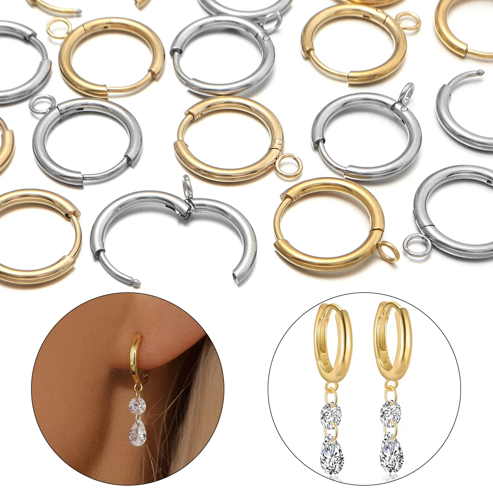 5 Stück/Set Edelstahl-Ohrringe, Creolen, offene Ohrringhaken, runde Ohrringverschlüsse, DIY Schmuckherstellungszubehör – Detail 2