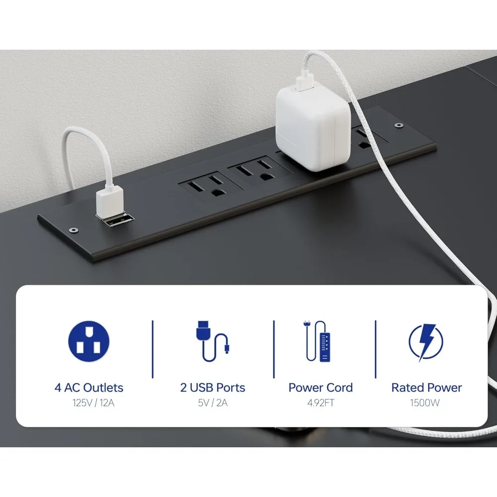 مكتب كمبيوتر زاوية كبير مقاس 71 بوصة على شكل حرف U مع منافذ طاقة للمكتب المنزلي والألعاب باللون الأبيض #4