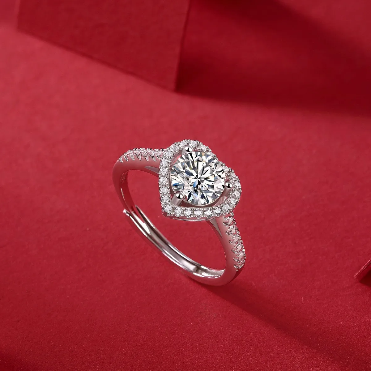 

0.5CT Moissanite Hollowed Heart Engagement Band Ring Half Enternity Ring for Women Round Cut D Color VVS1 Wedding Jewelry