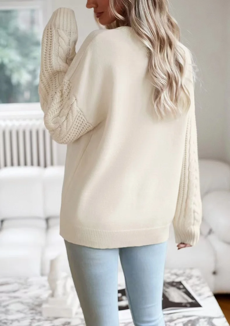 2024 Autumn Winter New Knitted Sweater Women\'s Solid Color Loose O-Neck Pullover Sweater Women\'s Fashion Long Sleeve Sweater Top