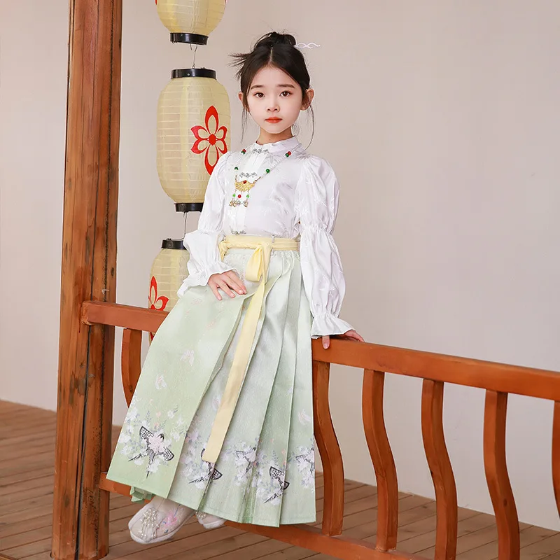 

Girls Hanfu Original Horse Face Skirt Ming Dynasty Kids Chinese Traditional Dress Skirt 2024 New Horse Face Pony Skirt Children