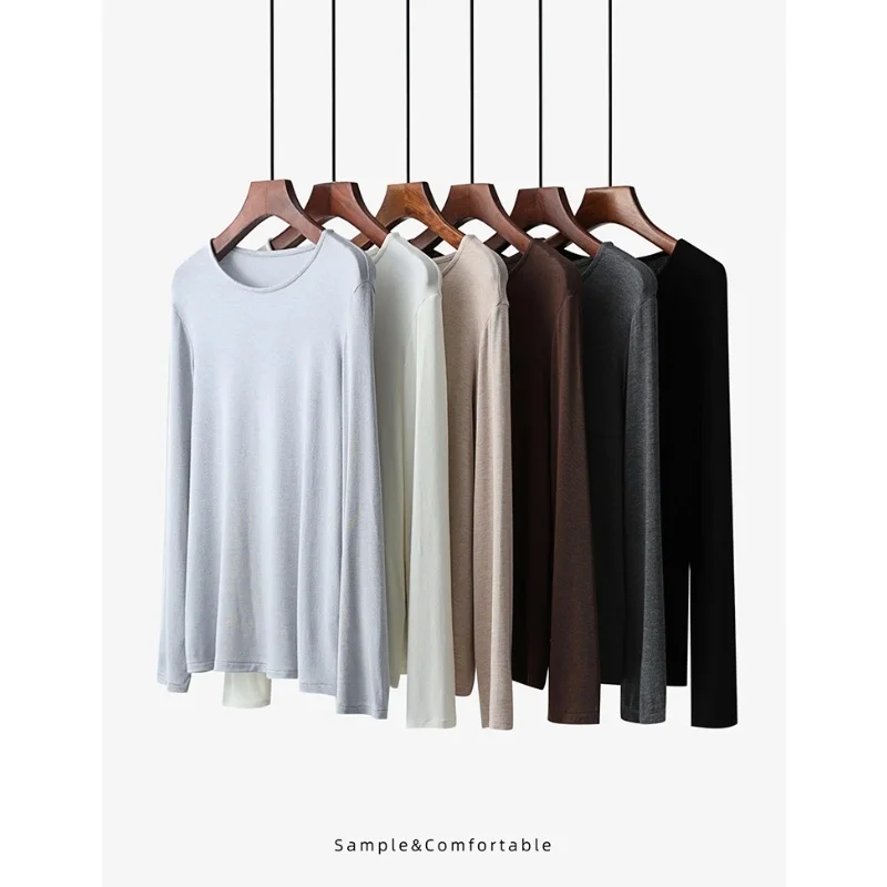 

Modal Cashmere Loose T-shirt Autumn Round Neck Soft Long Sleeve Solid Color Bottoming Tops