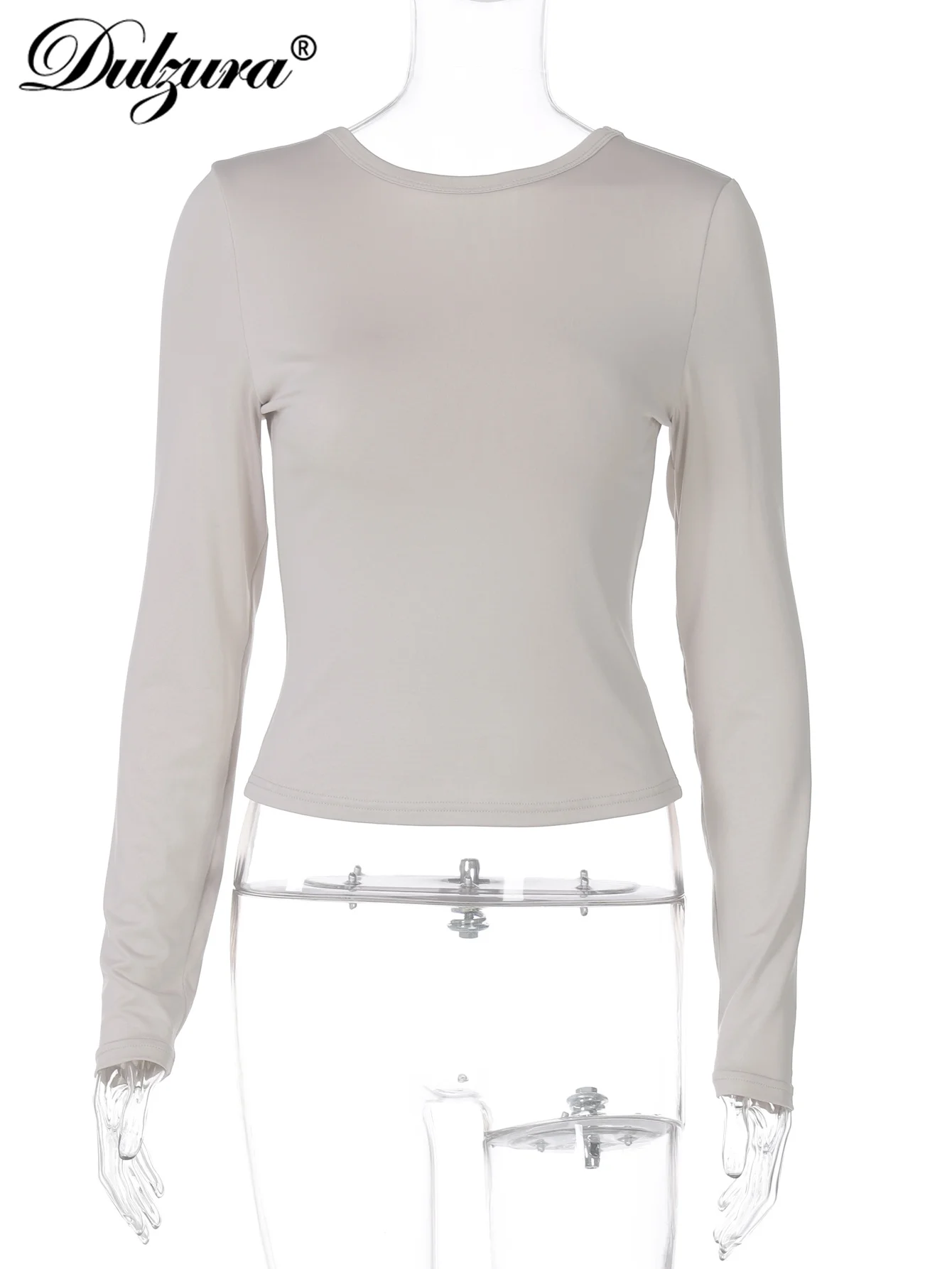 Dulzura 2025 Autumn Latest Solid Sexy O-Neck Long Sleeve Backless Slim T-Shirt Women'S Fashion Casual Party Club Street Clothes