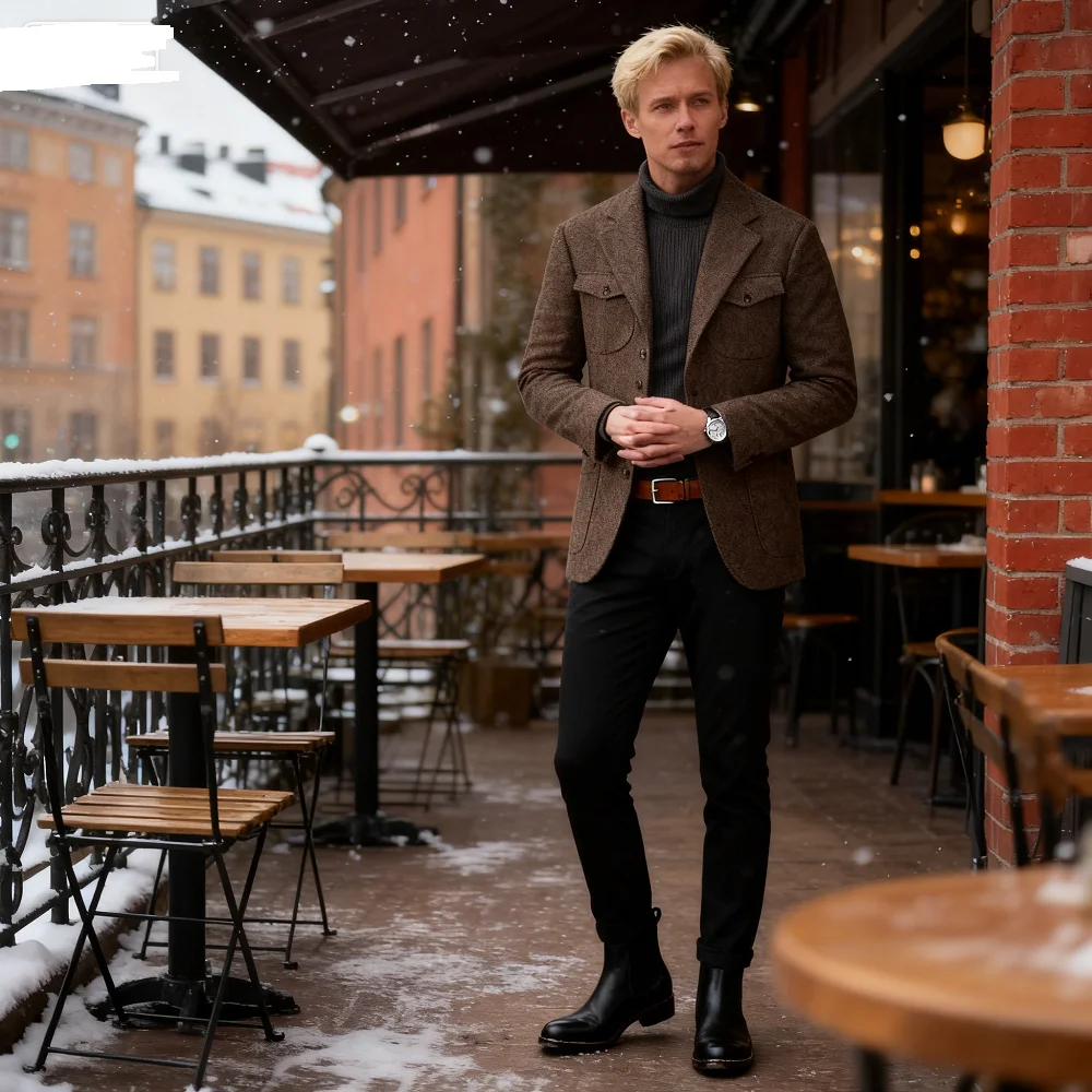 

Apenas Men's 1 Piece Blazer Fish Spine Jacket Business Elegant Warm Spring Ternario Para Homem Moda Roupas-para-homem