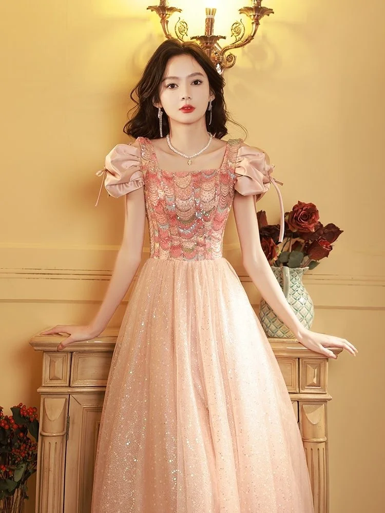 Pink Evening Gown 2023 New Summer Annual French Princess Long Dresses For Women 90s Vintage Elegant Chic Gift Fairy Party Dress