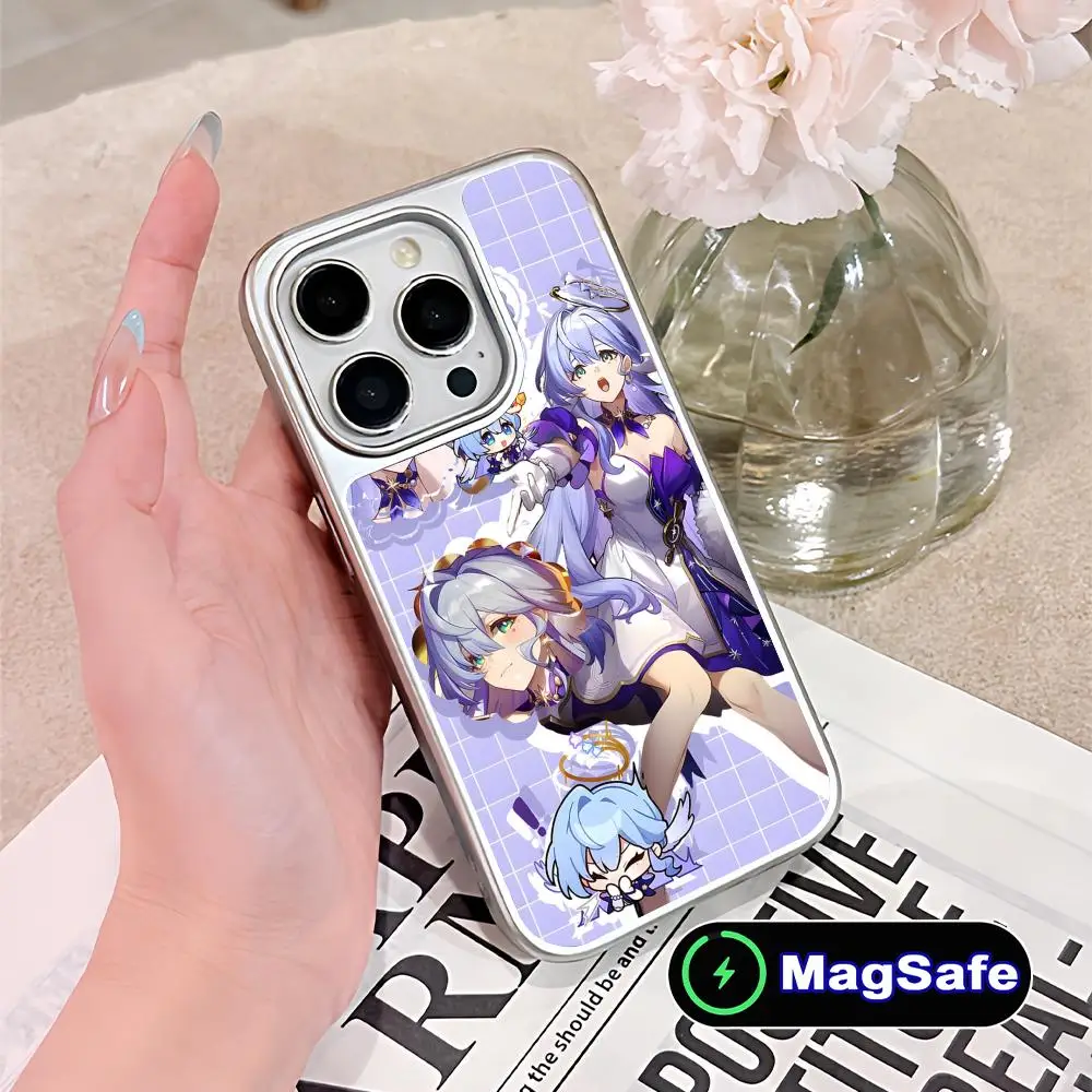 

Чехол для телефона Honkai Star Rail Robin для iPhone 17, 16, 15, 14, 13, 12, 11 Air Pro Max Plus Magsafe, серебряное покрытие, красочный чехол, роскошный