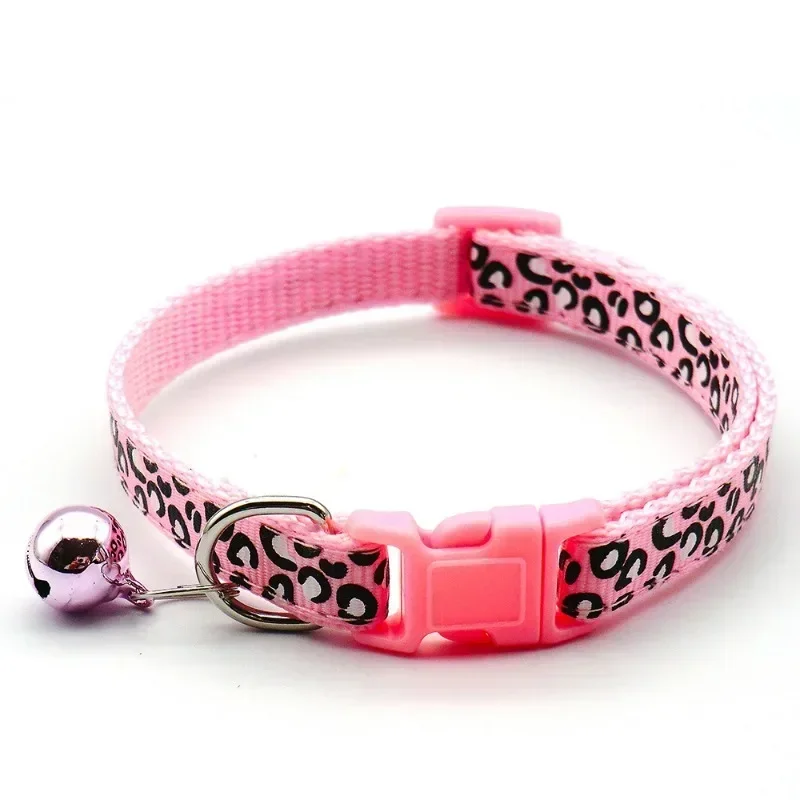 Leopard Printed Pet Adjustable Strap Cat Collar with Bell Pet Necklace for Puppies Kittens Dog Dentification Collars Accessories