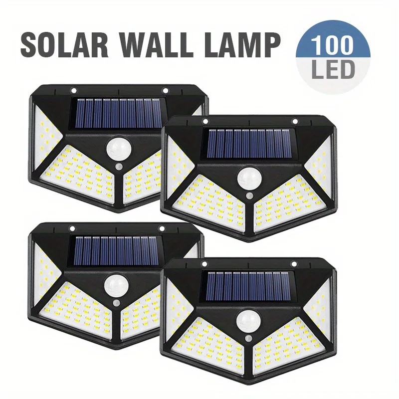 100LED solar wall light outdoor human body sensing courtyard light waterproof wiring free staircase lighting