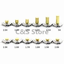 50PCS 5.2x5.2mm Momentary Metal Tact Push Button Switch 4X4x1.5/1.6/1.7/2/2.5/3/3.5/4.3/4.5/5/6.8/7mm SMT 4PIN Key Button