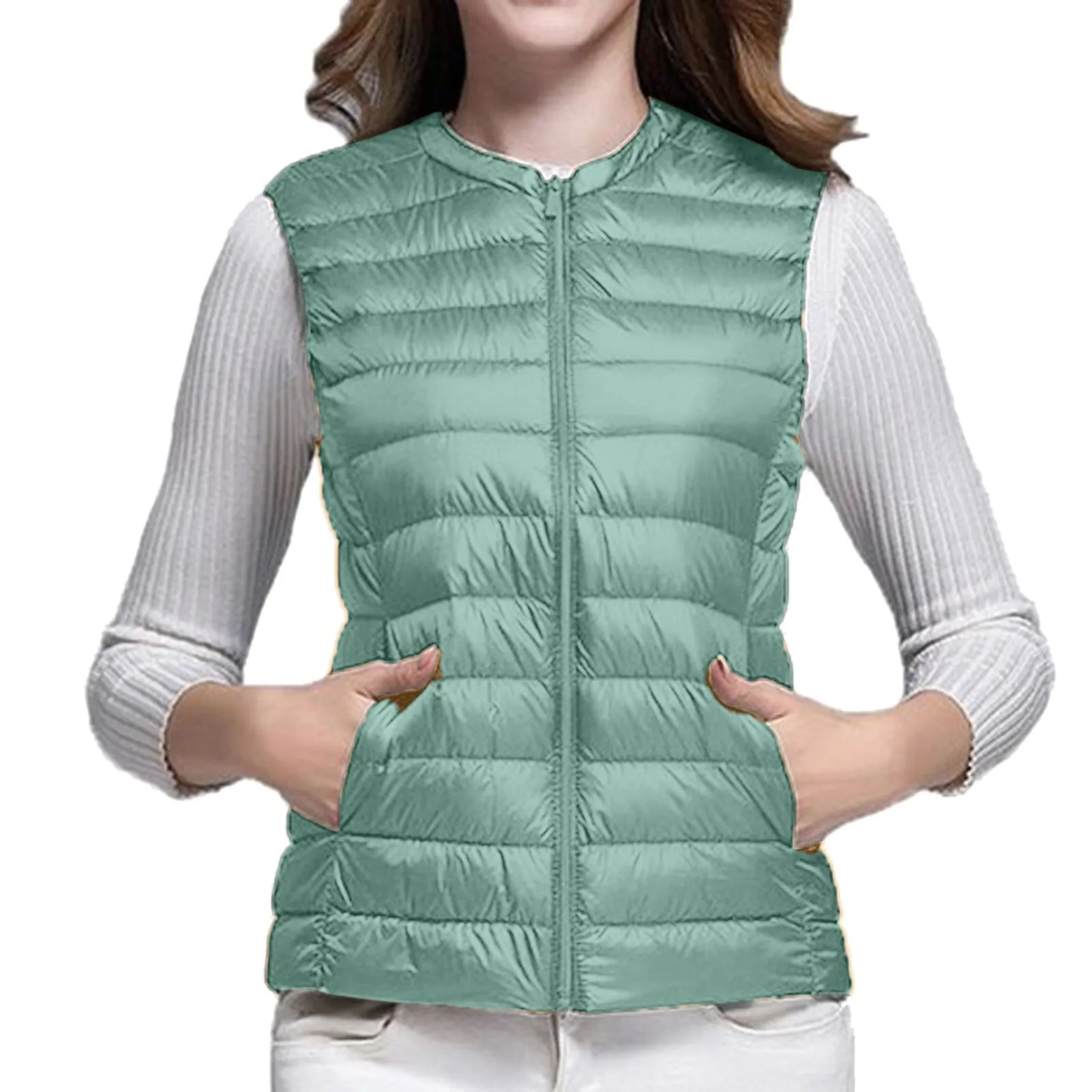 Warm V Neck Thin Down Jacket Vest Portable Warm Sleeveless Winter Women's Winter Jacket Women's Ultra Light Long Padding Caoat