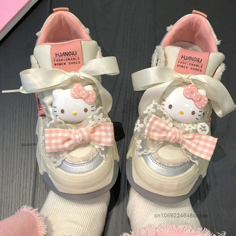 Sanrio Hello Kitty Cute Design New Bread Shoes Sweet Soft Y2k Girl Student Thick Bottom Shoes Trend Versatile Sports Board Shoes