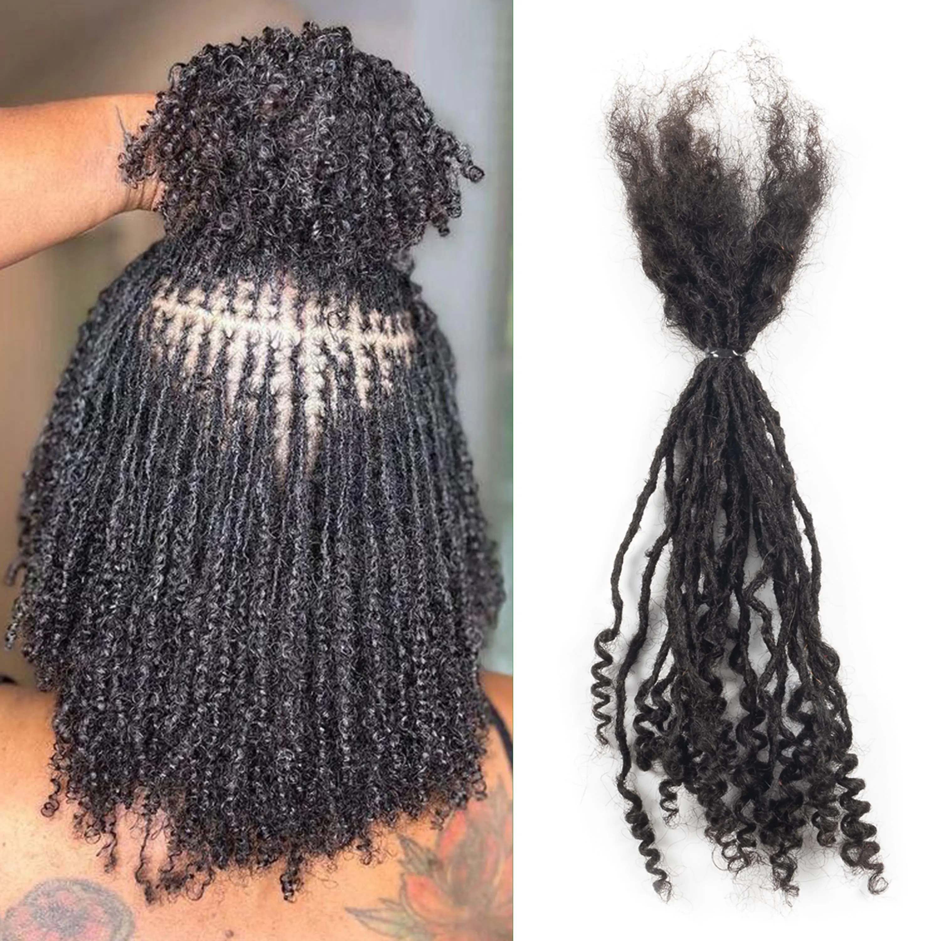 

Sisterlocks Locs Extensions Human Hair 0.2cm Thickness Micro Locs Curly Tips Full Handmade Permanent Soft Dreadlock Extensions