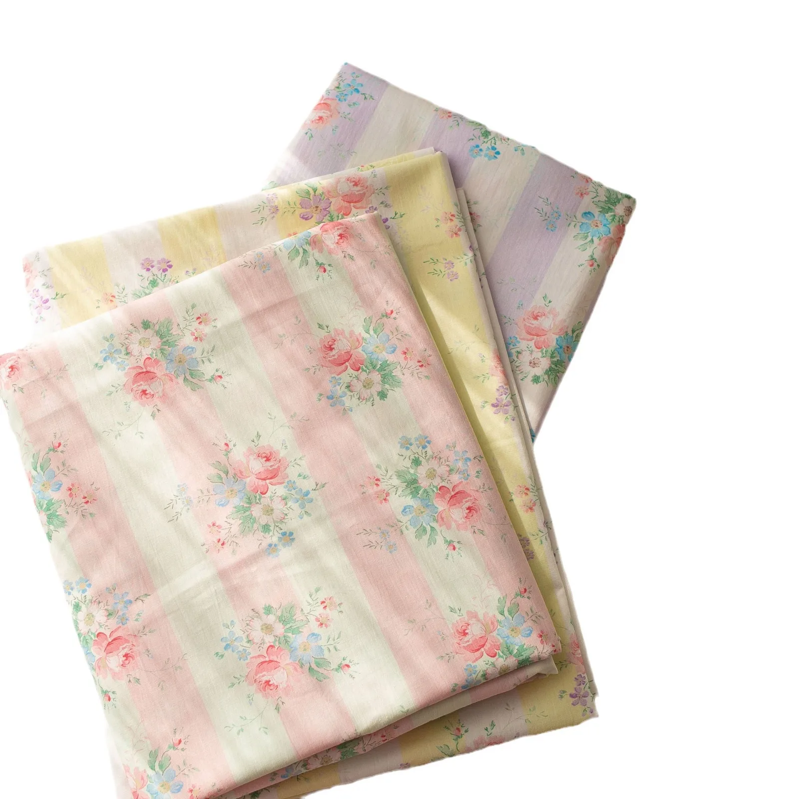 145x100cm 60S Cotton Digital Print Fabric Korean Style Striped Floral Cloth Women Dress Children Clothing DIY Sewing Materials