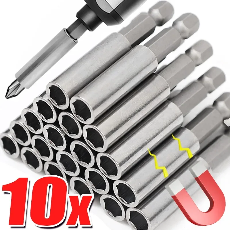 Extensão de Chave de Fenda Magnética Alça Hexagonal Biela Estendida Chaves de Fenda de Aço Carbono Bit Titular Ferramentas Elétricas 10 Peças