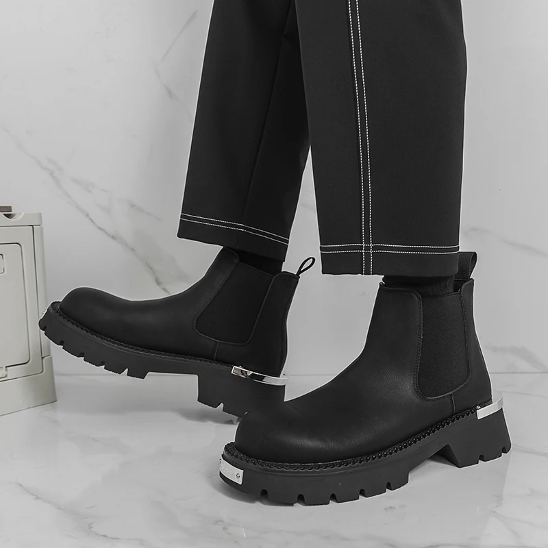 جلد طبيعي تشيلسي الأحذية للرجال الانزلاق على عادية عالية الجودة حذاء من الجلد خمر نمط الأعمال الأحذية كل مباراة #5