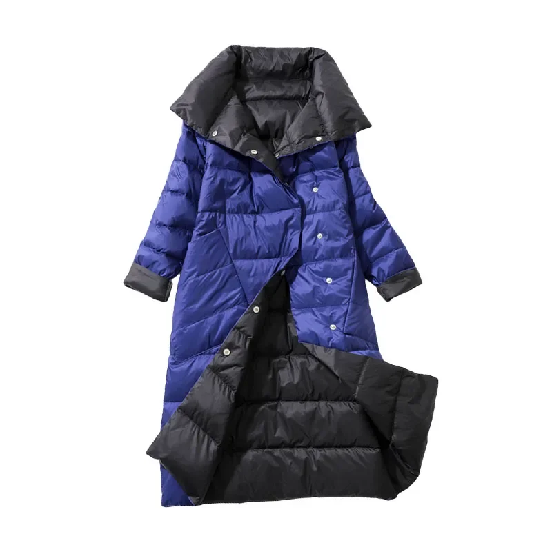 2023 Winter Down Jacket Women Parkas Coats Turtleneck Long Casual Light Warm Duck Down Double Sided Wear Waterproof Outerwear