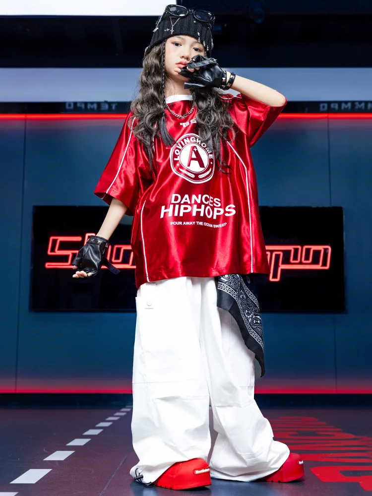 Street Dance Kinder Leistung Anzug Jungen Hip Hop T-Shirt Kurzarm Kostüm Mädchen Sommer Bühne Laufsteg Kleidung
