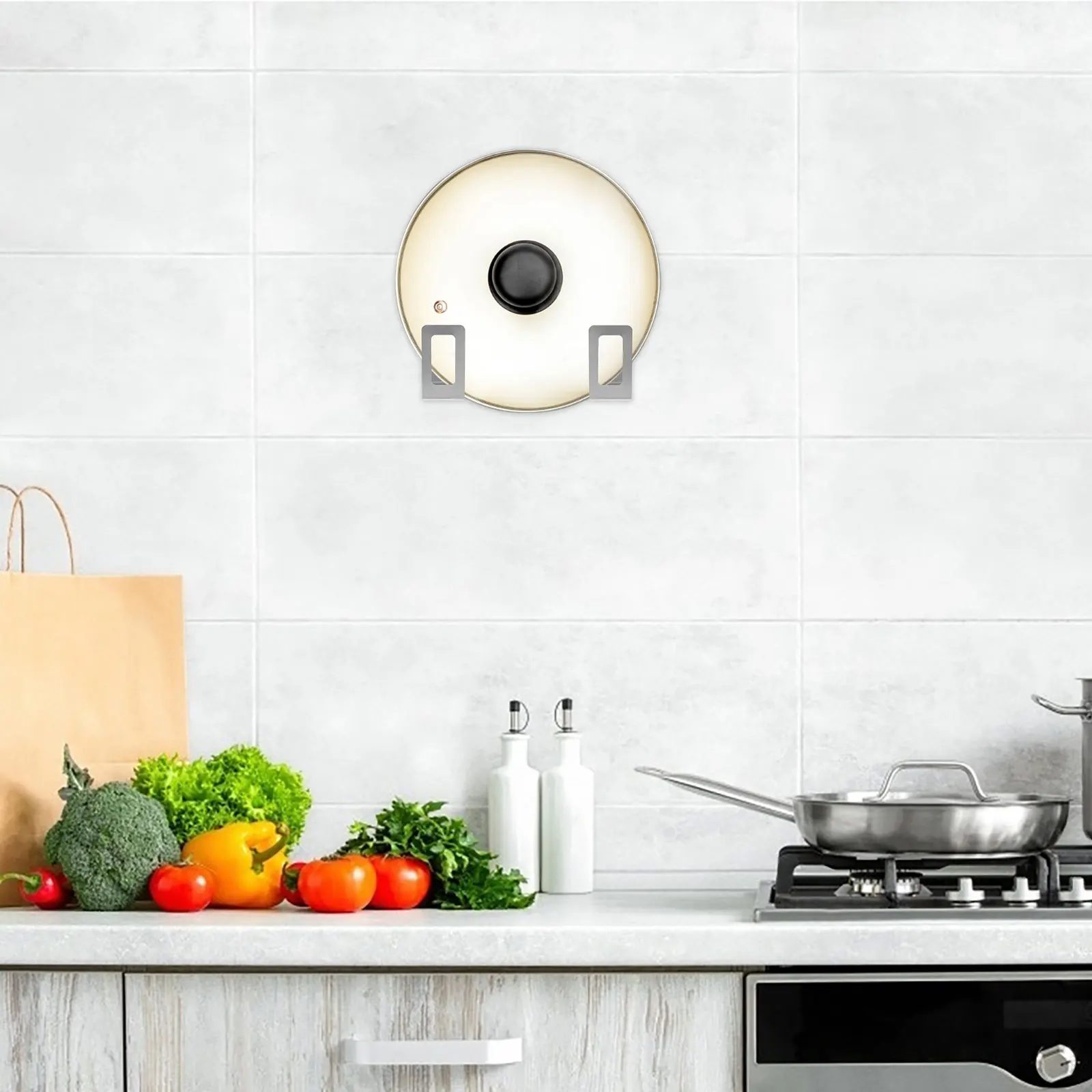 

3Pairs Pot Cover Rack Stainless Steel Wall Mounted Lid Organizer Holder for Kitchen Storage Baking Utensil Pan Cover Racks