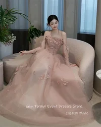 Giyu Elegant Blush Pink Tulle Wedding Dresses Korea Photoshoot 3D Flowers Spaghetti Straps Garden Shiny Evening Gowns Customized