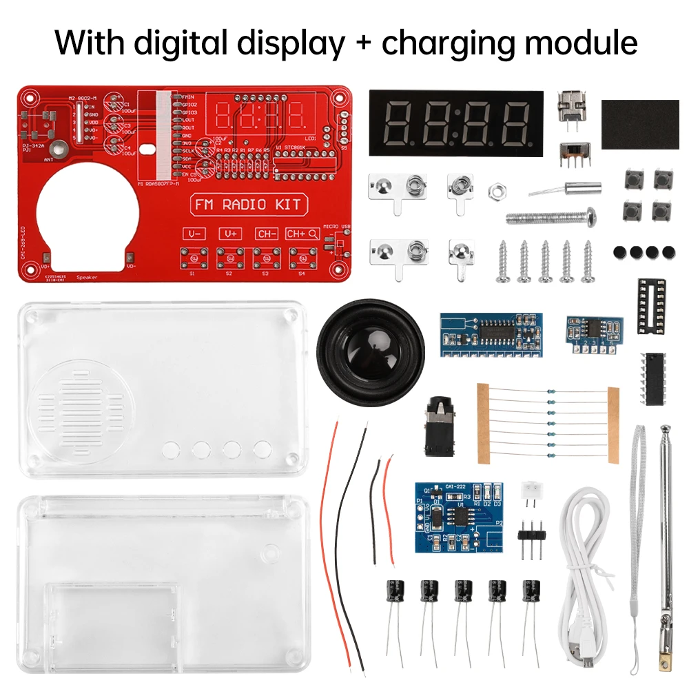DIY FM Radio Elektronik Kit 50-108 MHz Einstellbarer IC RDA5807 mit LED-Digitalanzeige DIY Lötkit 3 W Lautsprecher Dual Power