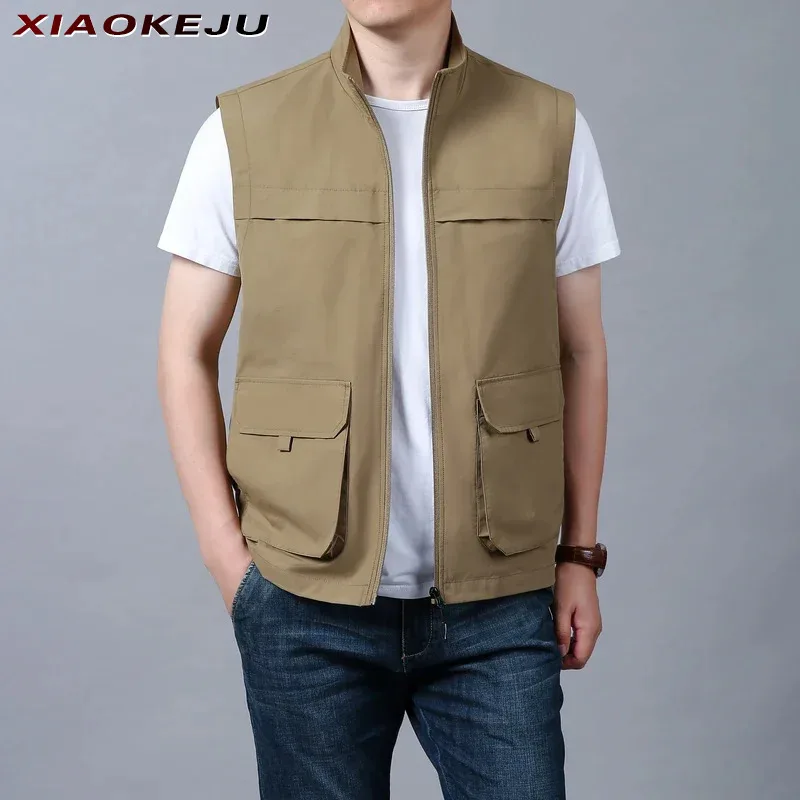 

Work Sleeveless Leisure Leather Luxury Male Men's Outdoor Clothing Vests Hunting Vest Jacket Tactical Fashion Multi Pocket Man