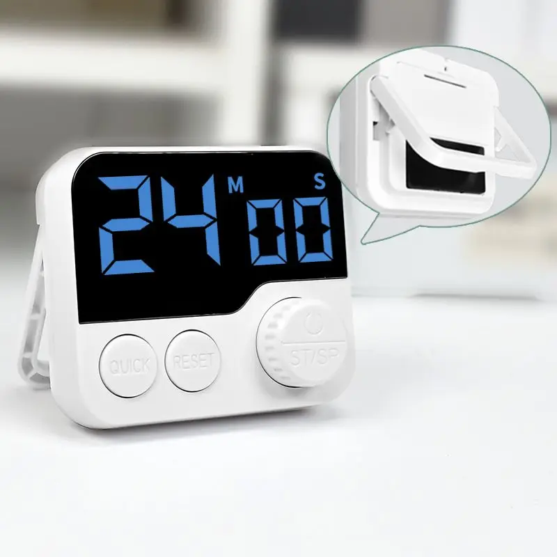 Digital LED Display 24H Alarm Clock Magnetic Countdown Timer Knob Control For Cooking Baking Study Fitness Time Management White