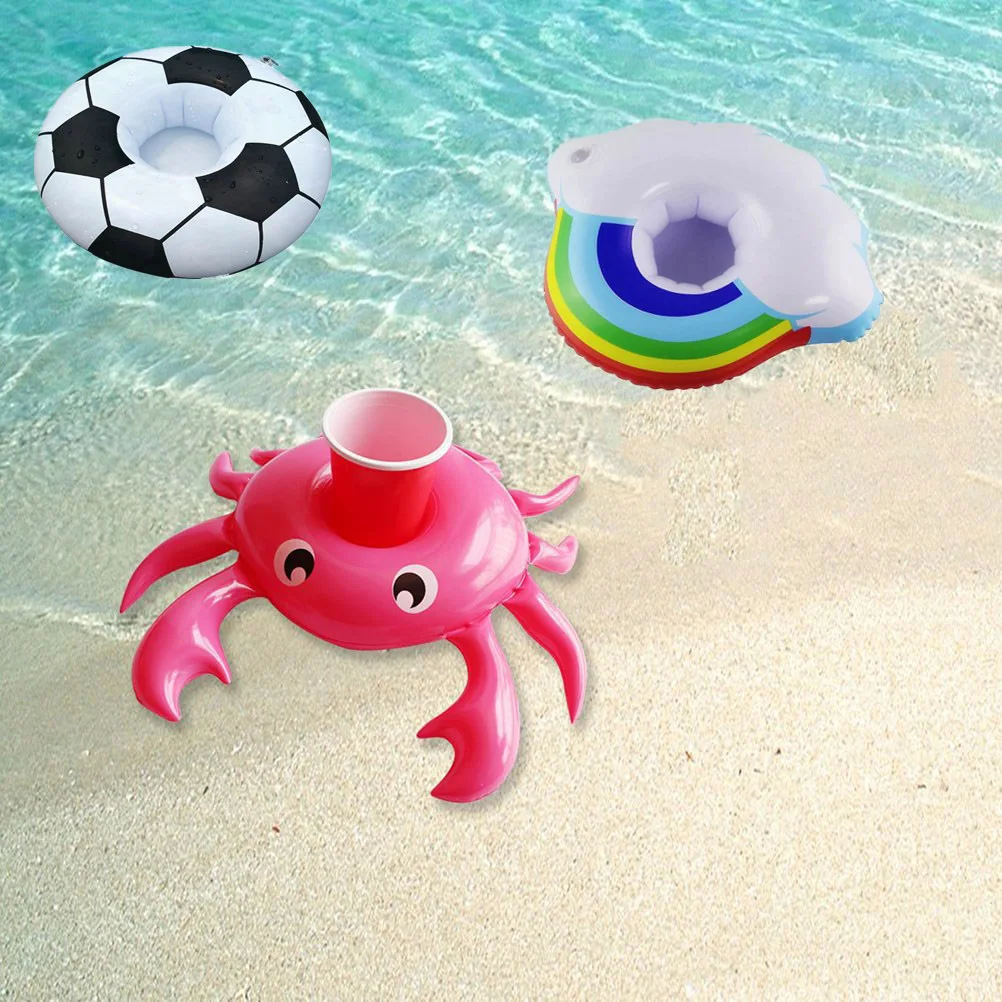 

4 pcs Inflatable Cartoon Pattern Floating Drink Cup Holder Pvc Pool Beach Party Hawaiian Luau Tropical Event