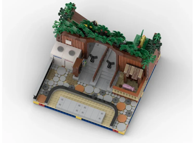 Zoo-Eingang und Affen-Lebensraum MOC Modulares Tierziegel-Set Street View-Modell Stadtszene Gebäude Blöcke Kit DIY-Spielzeug für Kinder