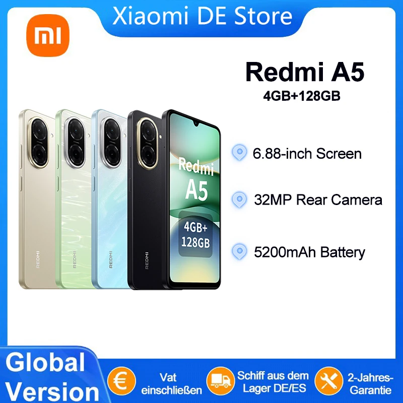 الإصدار العالمي للهاتف الذكي Xiaomi Redmi A5 4G بشاشة 6.88 بوصة 120 هرتز وبطارية 5200 مللي أمبير في الساعة وكاميرا حقيقية بدقة 32 ميجابكسل ومقبس صوت 3.5 ملم