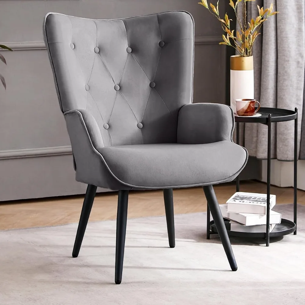 

Modern Accent Chair, Velvet Tufted Button Wingback Chair Upholstered Side Armchair Comfy Lounge Chair with Tapered Legs Sofa Le
