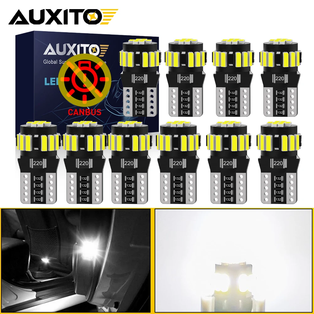 AUXITO 10/8/6/4/2Pcs Canbus T10 W5W LED Żarówki samochodowe do oświetlenia wnętrza 5W5 194 LED Lampa do czytania Lampa kopułkowa Marker Klinowe oświetlenie tablicy rejestracyjnej