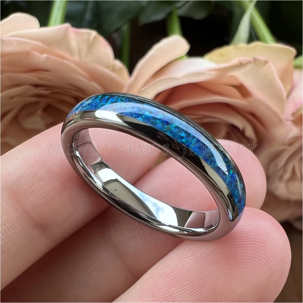 Anello di fidanzamento con fascia in carburo di tungsteno intarsio opale blu da 4mm per uomo donna moda dito gioielli Comfort Fit