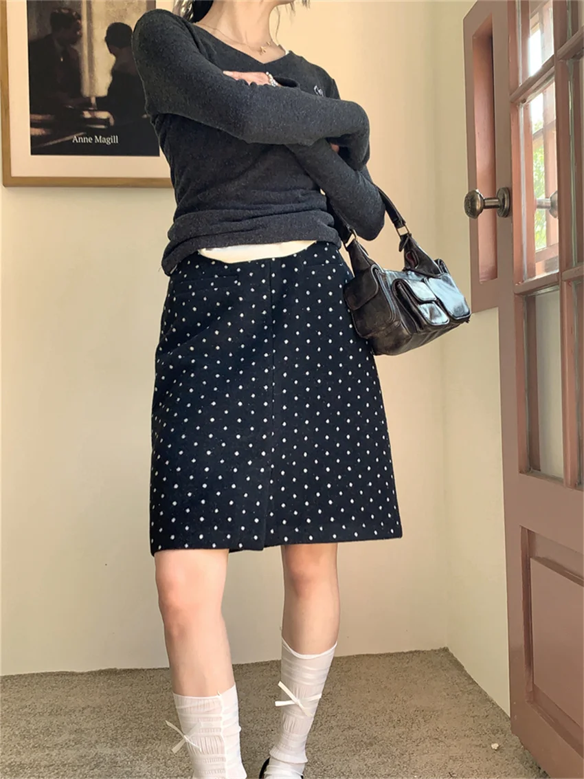 Alien Kitty Chic Polka Dots Mid-Length Skirts Women Vintage Casual Office Lady High Street Elegant All Match Fashion Spring
