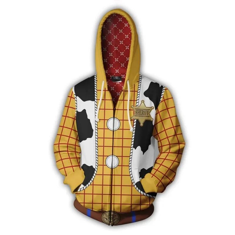 Movie Toys Woodi Hoodies Adult Cartoon Hooded Sweatshirt with Zipper Men Loose Coat Pants Women Anime Suit Halloween Party