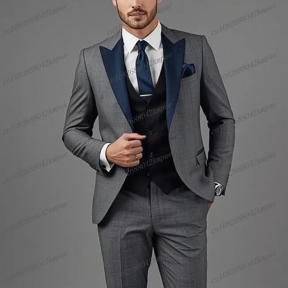 

Новый серый, черный, темно-синий формальный мужской костюм, жених, жених, свадебная вечеринка, выпускной, деловой мужской смокинг, комплект из 3 предметов, пиджак, жилет, брюки