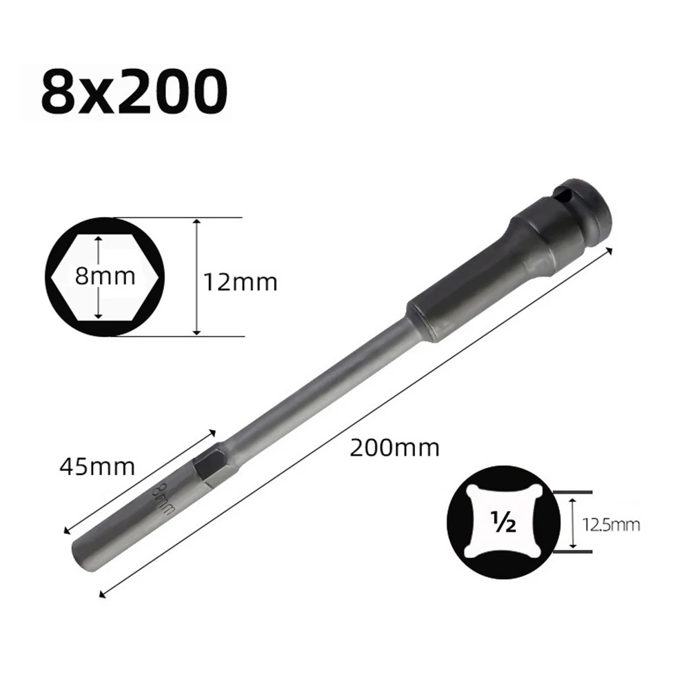 1 Pcs 8-19mm Extra Long Thin Wall Socket 200mm Hex Nut Socket Wrenches For Automobiles Extended Sleeve Tool Accessories