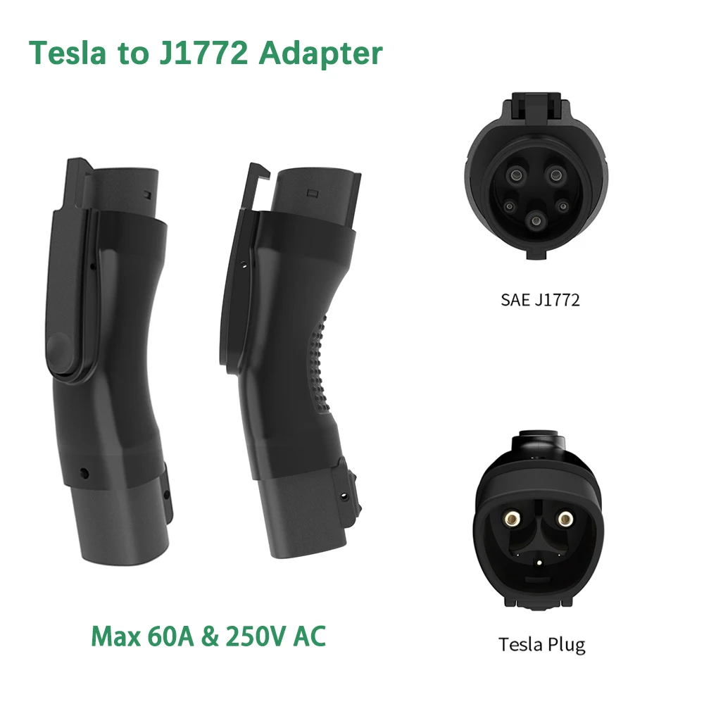 EVMBO Tesla to J1772 Adapter Max 60A 250V AC Tesla to Type1 Adapter Type 1 SAE J1772  with Anti-Drop Lock Connector