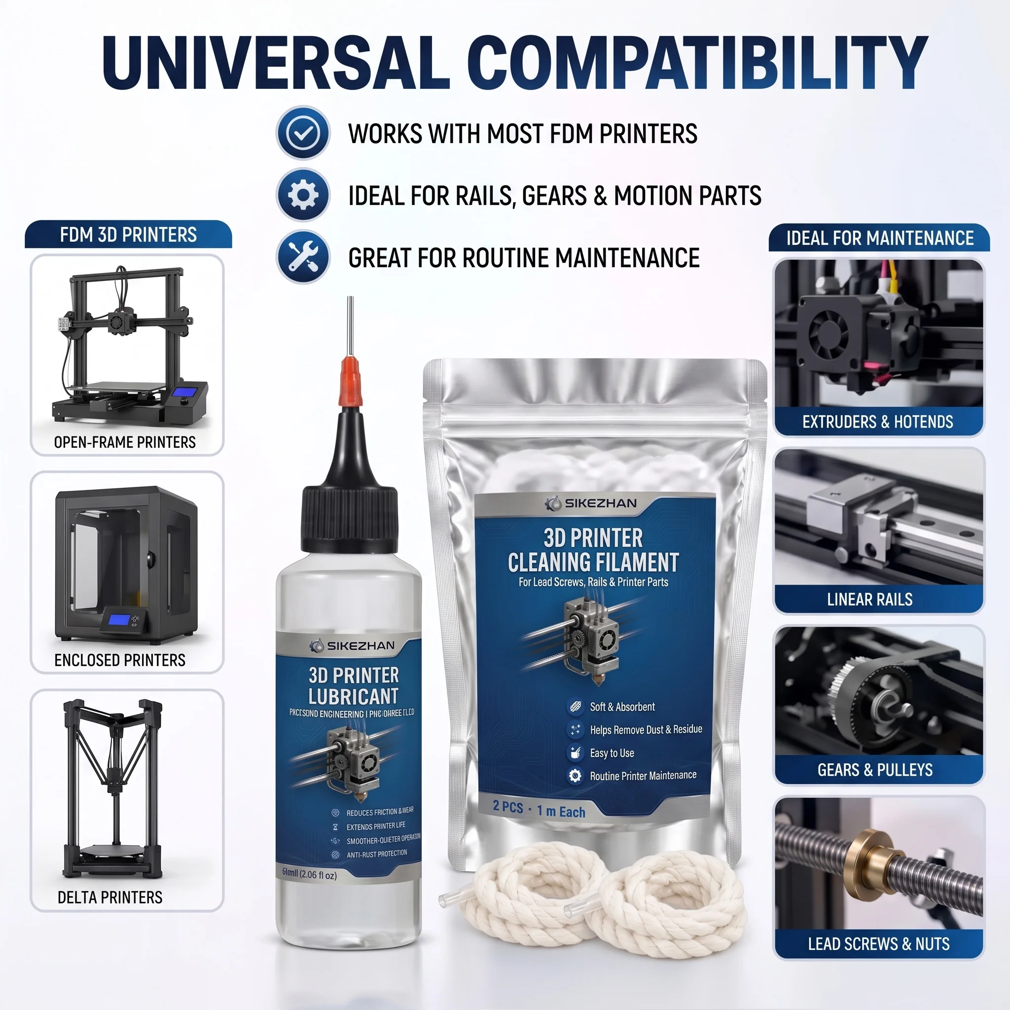 3D Printer Maintenance Kit, Premium Lubricant Oil & Braided Cleaning Rope Precision Residue Removal  for Rails Screws Nozzles