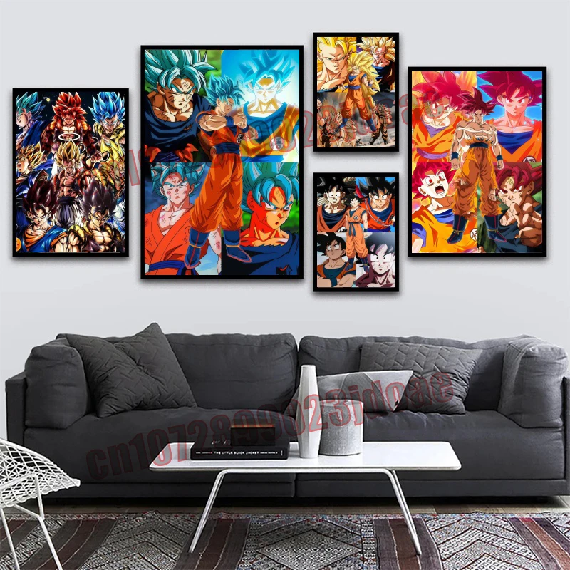 

Anime Dragon Ball Goku Vegeta Kakarot Super Saiyan Multiplayer Collection HD Poster Living Room Mural Canvas Painting Best Gift