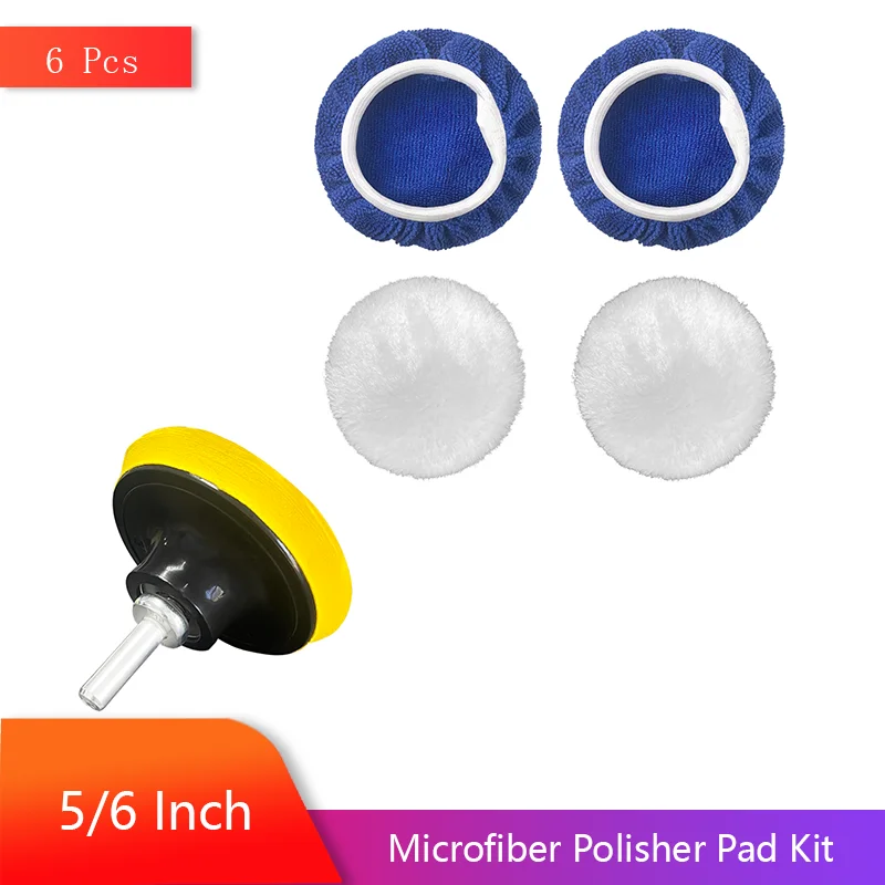 5/6Inch Microfiber Polisher Pad Kit 6Pcs Wool Buffing Pad with M10 adapter and Backing Pad for Car Detailing Waxing & Polishing