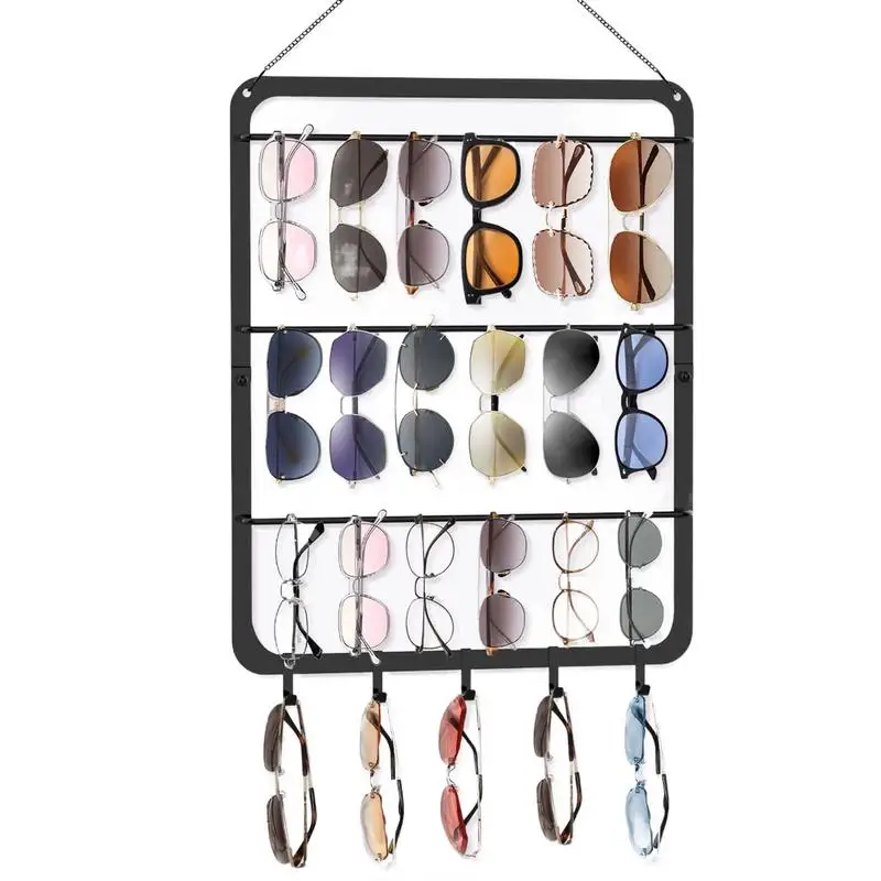 3-Tier Wandgemonteerde Zonnebril Organizer Wandmontagebril Met 5 Haken Metalen Bril Houder Meerdere Glazen Organizer