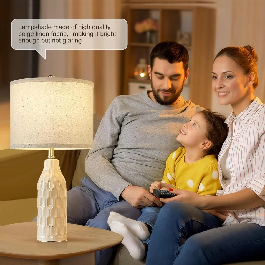 مجموعة مصابيح طاولة سيراميك مقاس 24.8 بوصة مكونة من قطعتين مع درجة حرارة اللون والمصابيح المتضمنة - مصابيح بجانب السرير لغرفة المعيشة وغرفة النوم