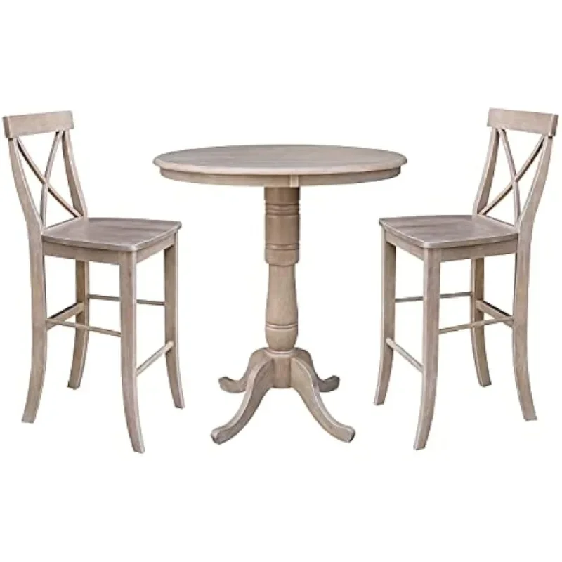 

Round Pedestal Table with Two Bar Height Stools Dining Room Set, OneSize