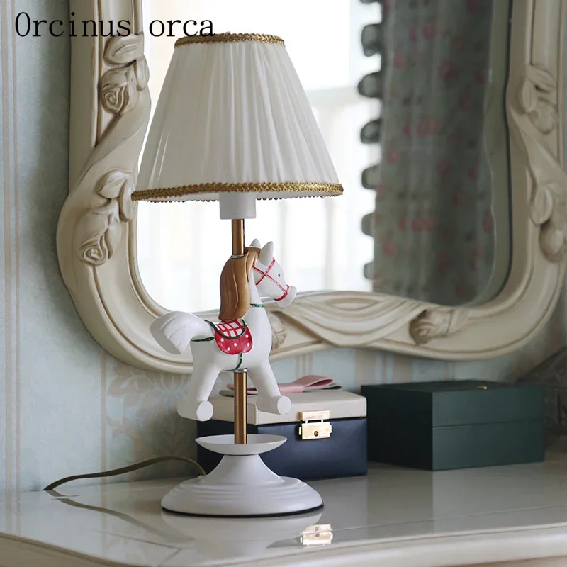 Cartoon creative merry go round desk  lamp Boy Girl Bedroom bedside lamp American personality LED animal resin desk lamp