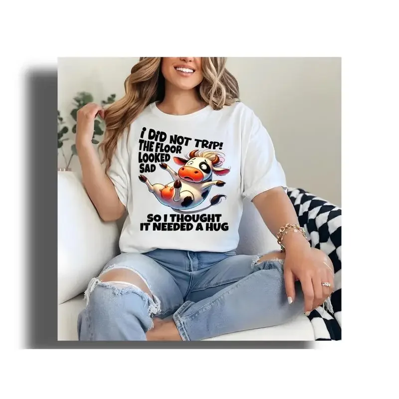 Funny Cow Farming T Shirt I Did Not Trip The Floor Looked Sad For Farmers Animal Lovers Farm Humor Quirky Apparel