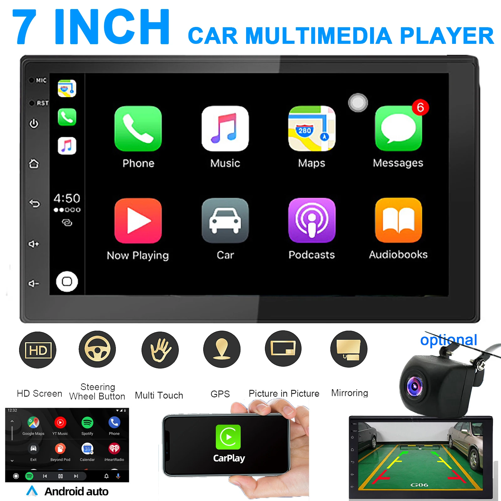 

7 inch Car radio Android Multimedia Player GPS Navigation Auto Stereo Radio with MirrorLink Android Carplay with AHD optional