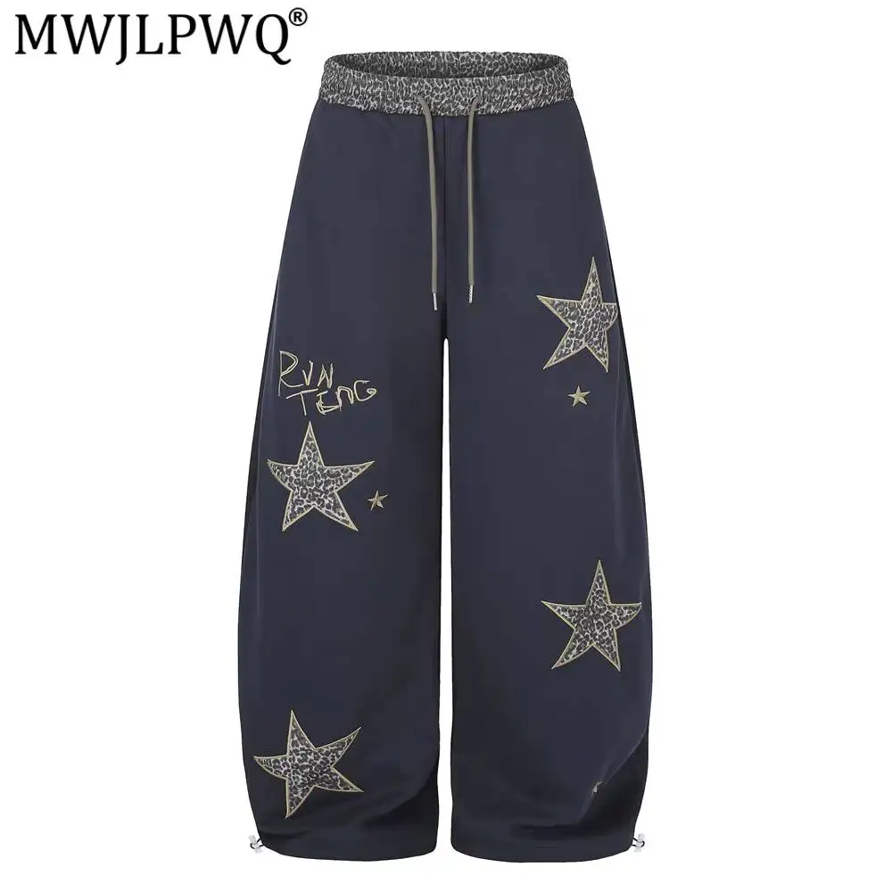 MWJLPWQ Leopard Print Wide-Leg Curved Trousers For Men Vibe High Street Trendy Design Loose-Fitting Pants Spring Autumn 17397