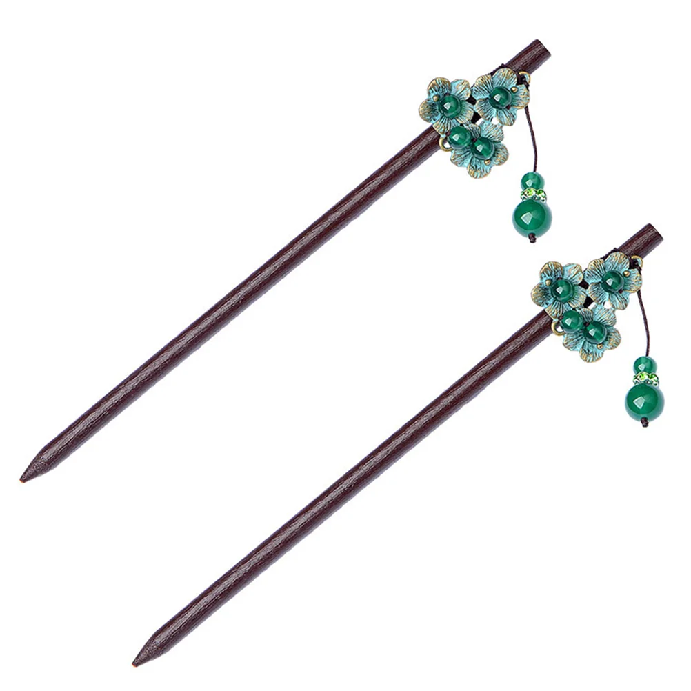 

2 Pcs Hanfu Hairpin Barrettes Sticks Accessories Headgear Forks Women Ebony Retro Style Women's