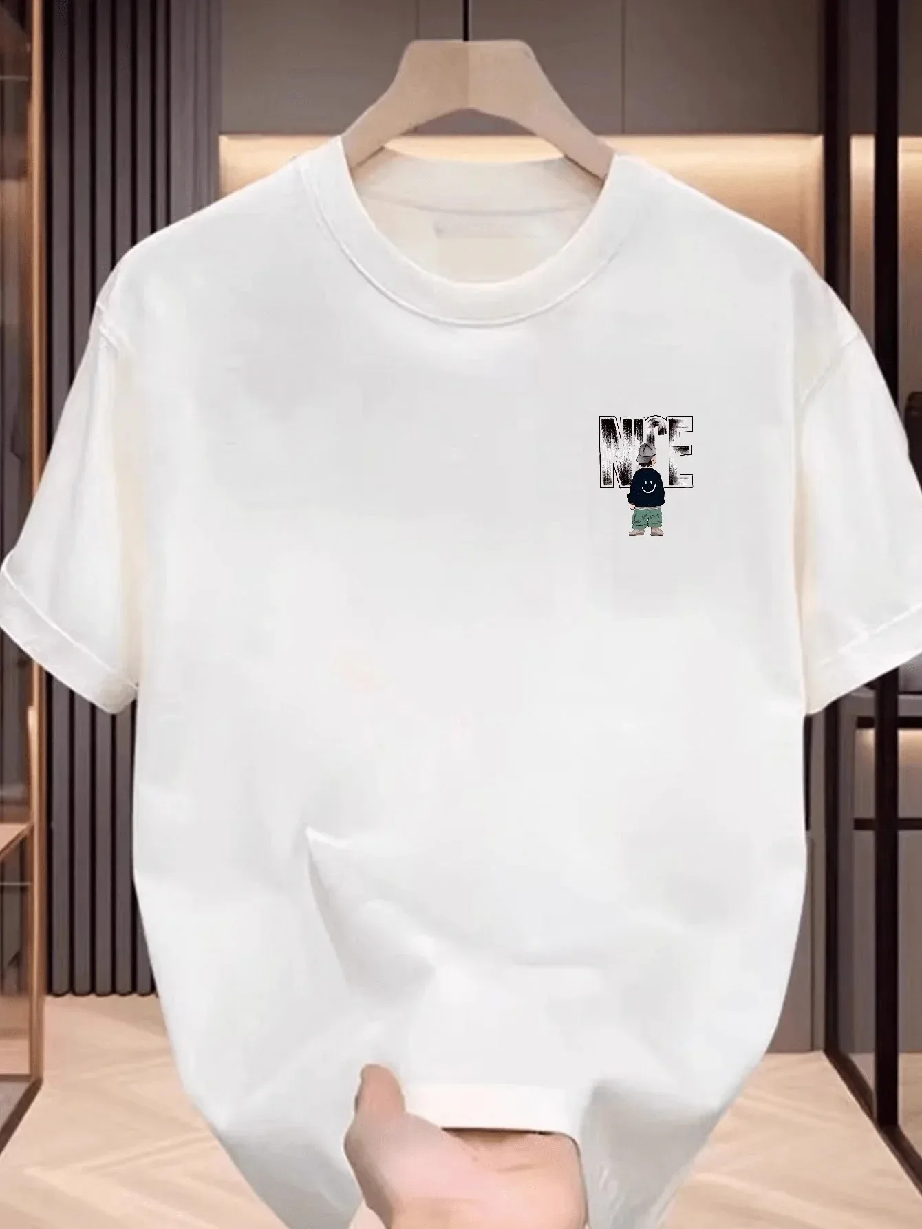 NICE Cartoon Boy Smiley Face Men's T-shirt Streetwear Graphic Oversized Cotton Short Sleeve Tops Summer Streetwear